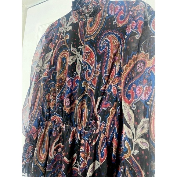 Zara Black Chiffon Floral Paisley Printed High Neck Mini Dress Size Small - Picture 7 of 9